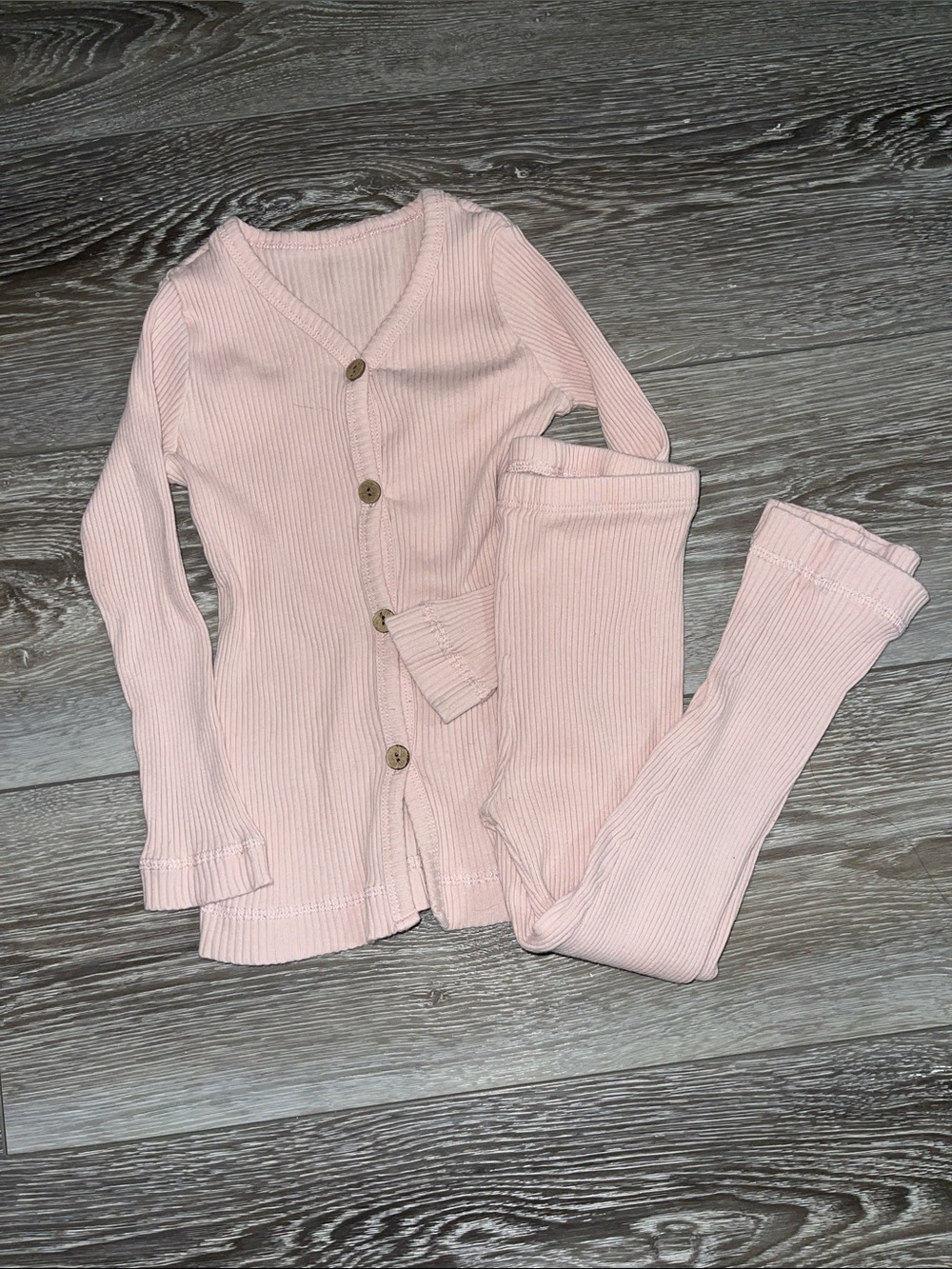 dip Light Pink Ribbed Button-Front Pajama Set